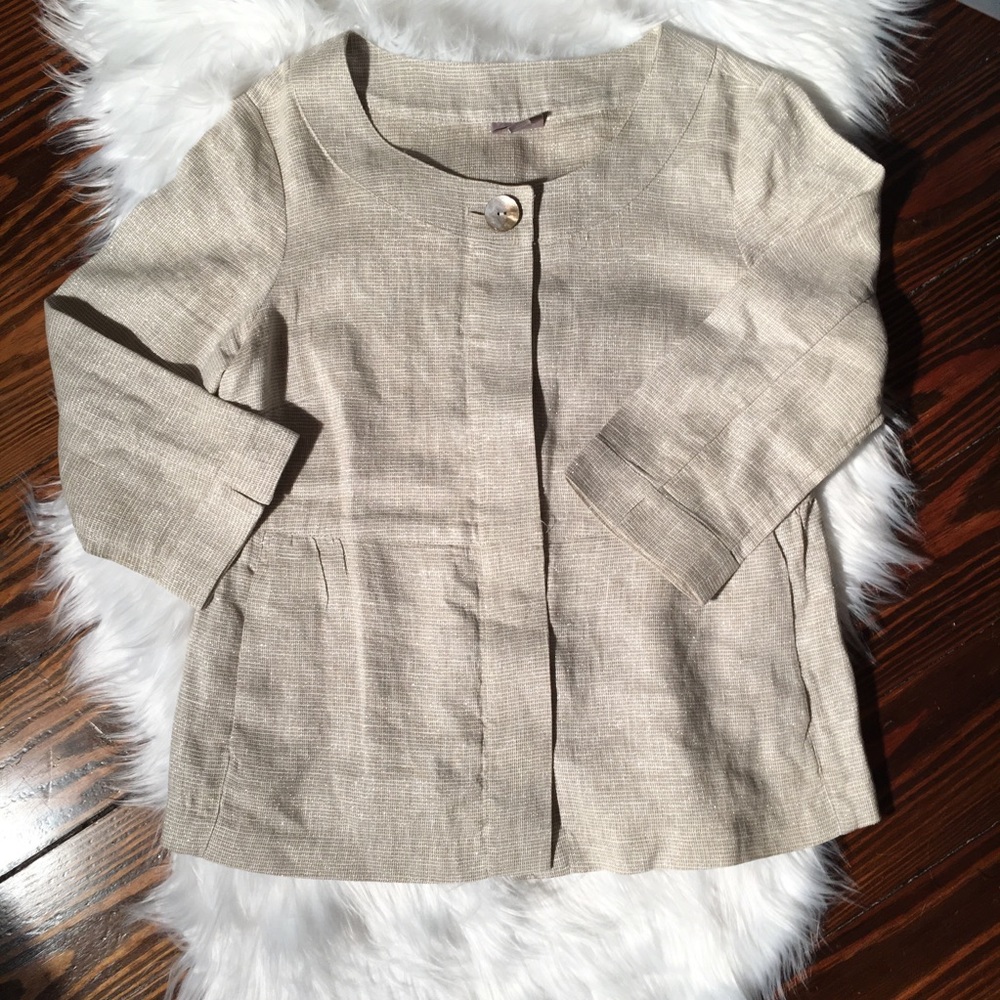 J. Jill Sparkly Tan Linen Button Up Jacket XSP
